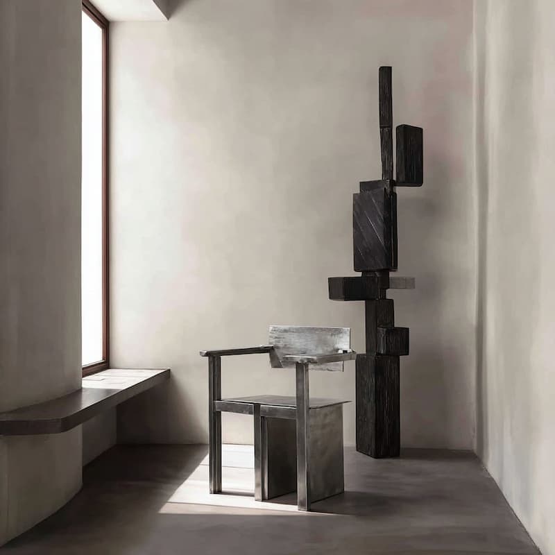 Metallic Chair with Brutalist Design